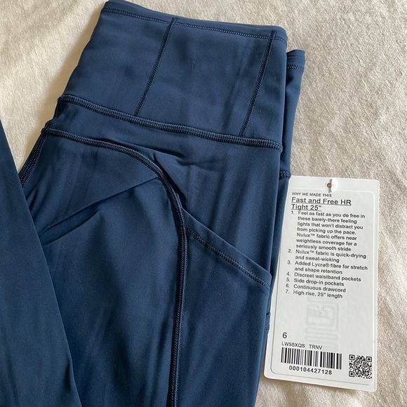 NWT Lululemon Fast & Free HR Tight 25” non-reflective in true navy. Size 6. - Picture 5 of 6